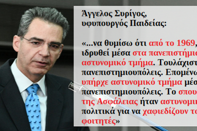 Συρίγος: Δικαιολογεί την «Πανεπιστημιακή Αστυνομία» Κεραμέως-Χρυσοχοΐδη με αυτήν του 1969 και ξεχνά τη… ΧΟΥΝΤΑ!